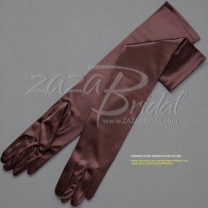 19.5″ Long Shiny Stretch Satin Dress Gloves 12BL - Brown